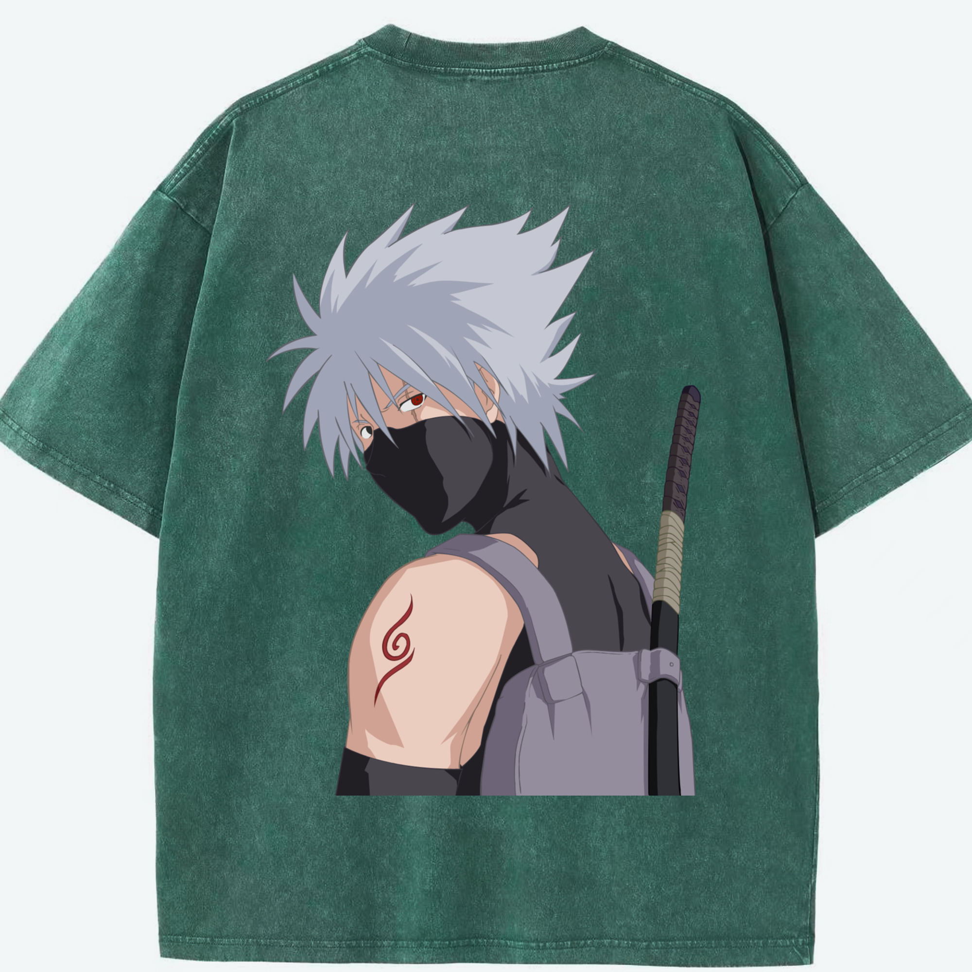 （画像用） NARUTO -ナルト- はたけ カカシ Hatake Kakashi 綿100% ヴィンテージ風 半袖Tシャツ（背面プリント）